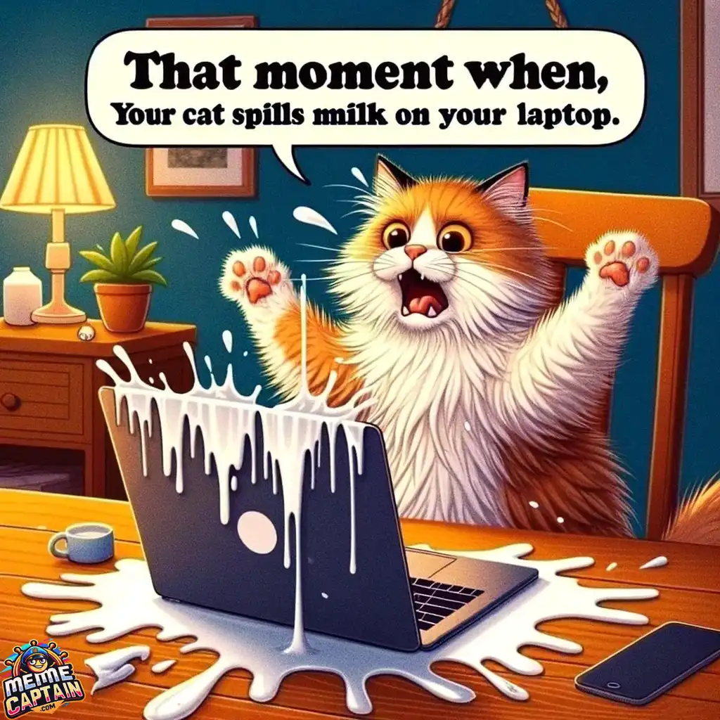 cat caught in laptop milk mayhem meme