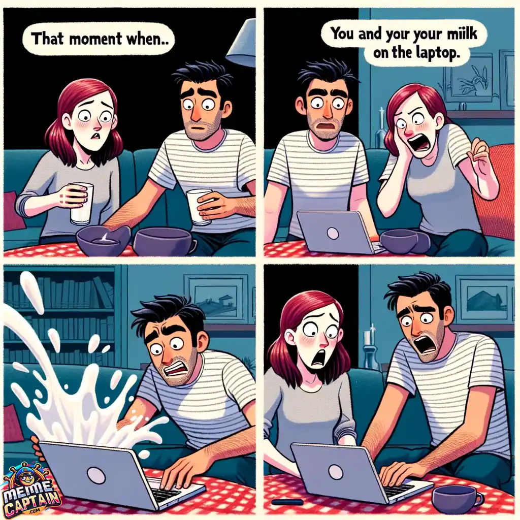 couple coffee-laptop spill storyboard meme