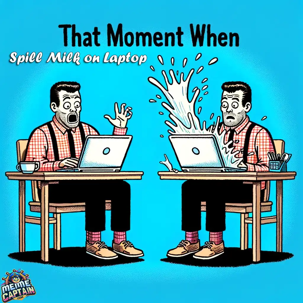 laptop milk spill shock sequence meme