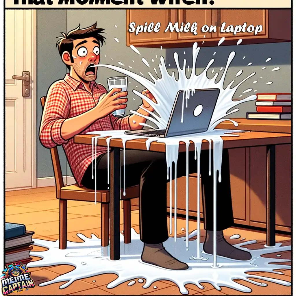 laptop milk spill surprise meme