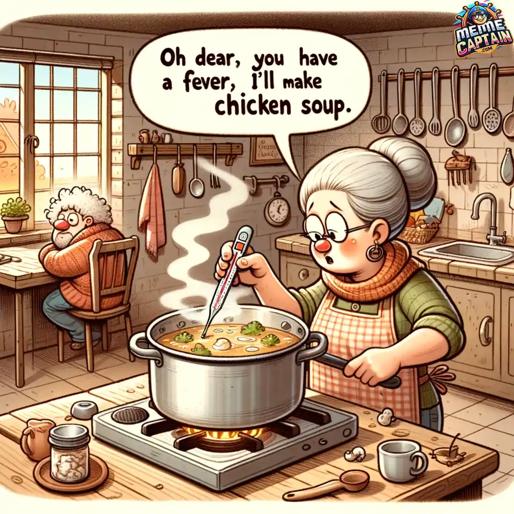 oh dear you have a fever, i will make chicken soup Women