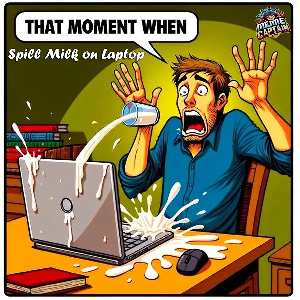 shocked person spilling milk on laptop meme